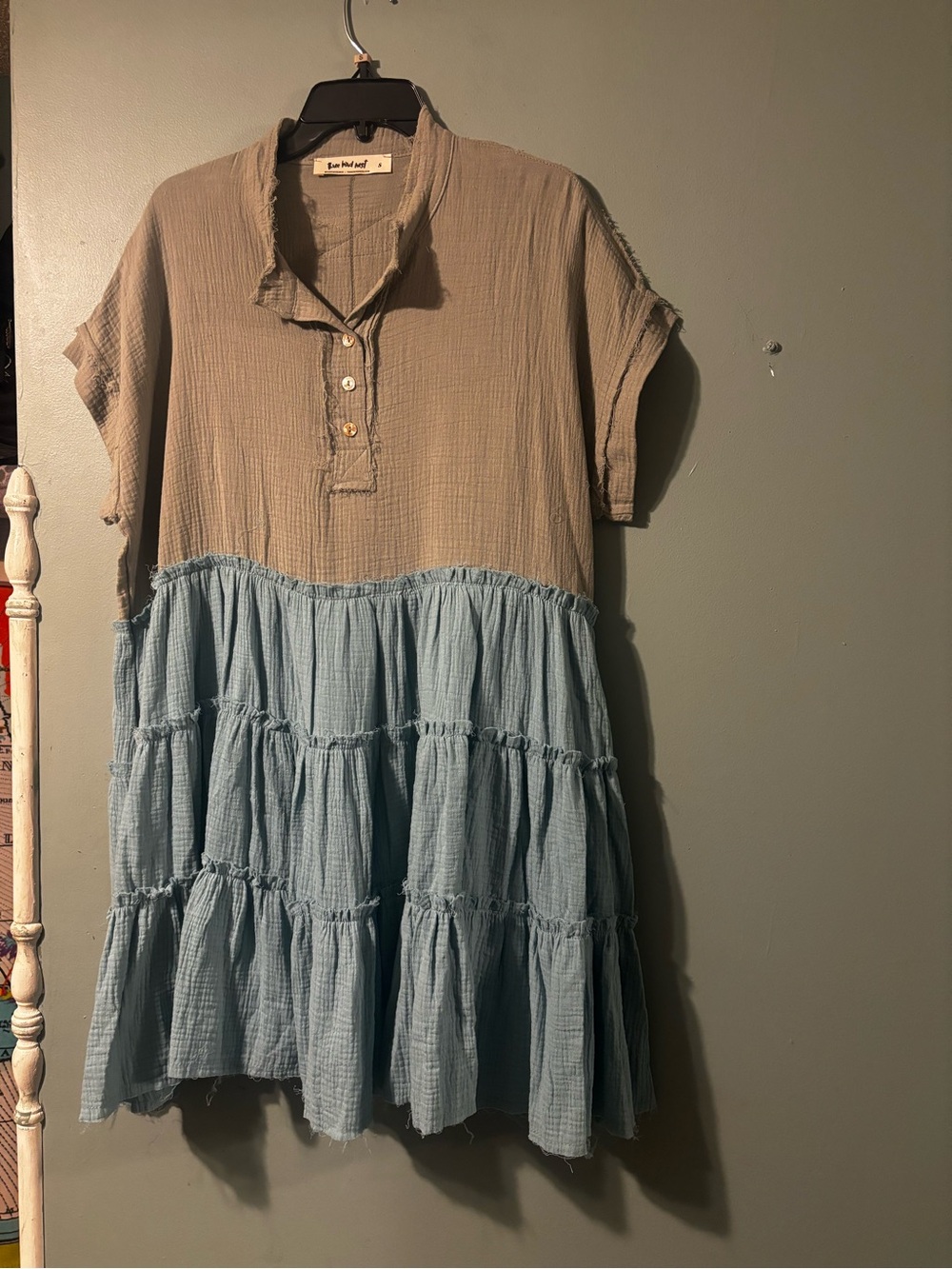 Rare Three Bird Nest boho blue oversized tiered dress Size Small NWOT